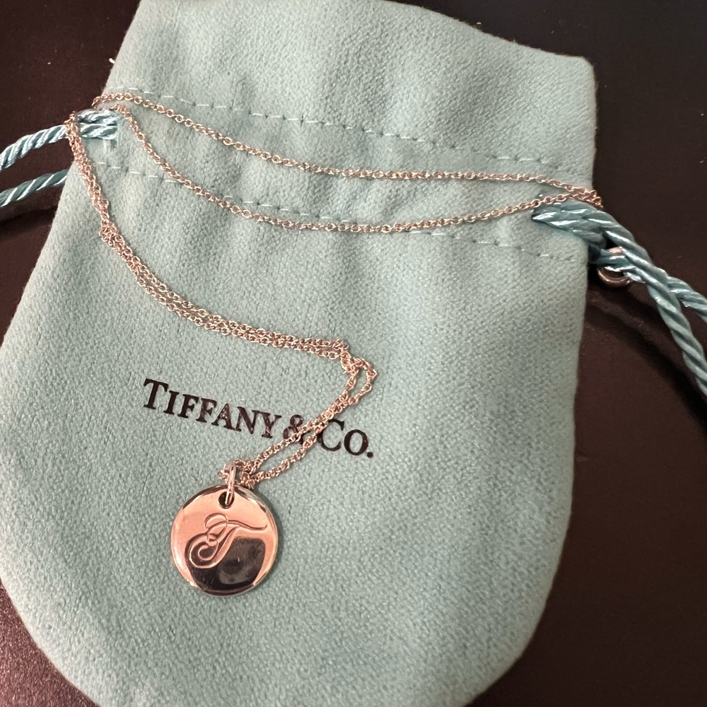 Tiffany & Co. Silver Pendant Initial Letter ‘T’ Coin Disc Charm Necklace